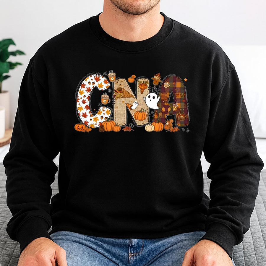 CNA Fall Sweatshirt | Pumpkin Spice Halloween Nursing Design | Cotton Blend Crewneck | Gift for Certified Nursing Assistant Nurse Life