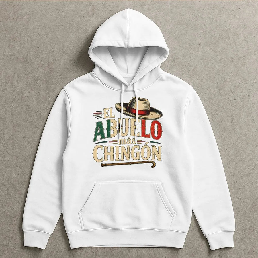 El Abuelo Mas Chingon Hoodie | Funny Mexican Grandpa Graphic with Flag Colors | Soft Cotton Tee | Premium Gift for Abuelo, Dia del Padre