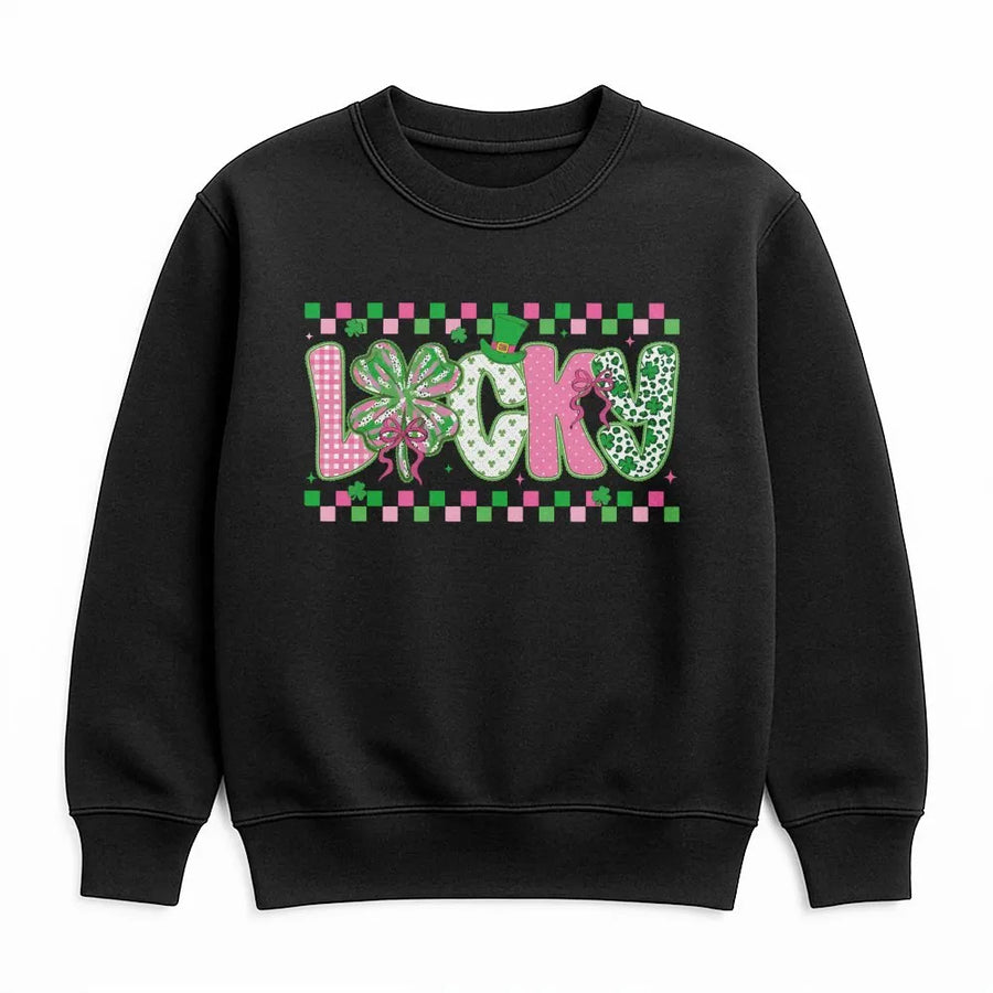 Lucky St. Patrick's Day Sweatshirt | Pink And Green Shamrock Design | Premium Cotton Blend Crewneck | Unisex Festive Spring Holiday Gift For Women