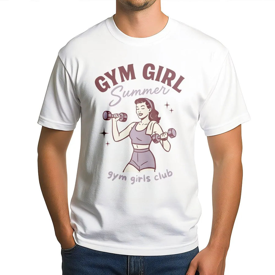 Gym Girl Summer T-Shirt | Retro Pin-Up Lifting Graphic | Premium Cotton Workout Tee | Gift for Women Fitness Enthusiast