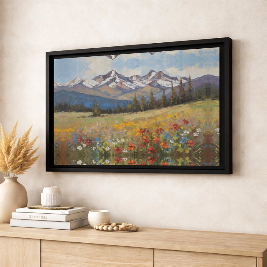 Mountain Landscape Canvas Print | Wildflower Meadow Art | Gallery-Wrapped Premium Decor | Nature Lover Living Room Gift