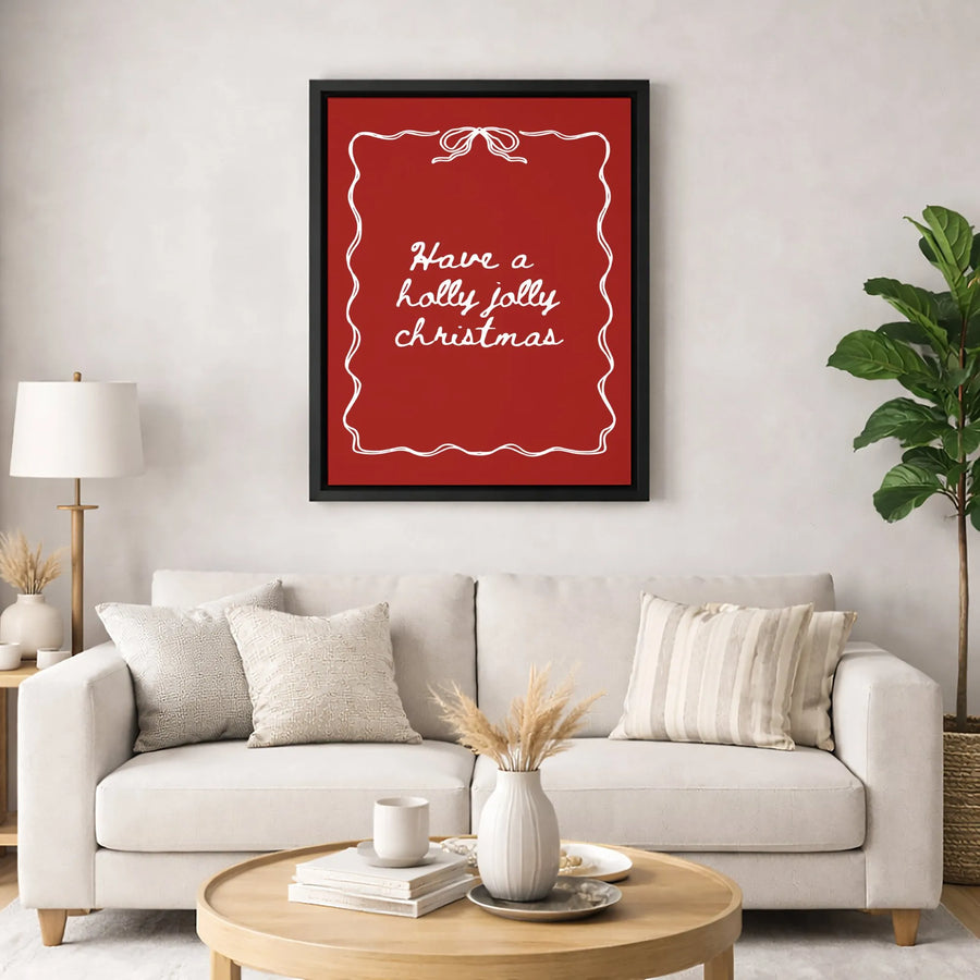 Holly Jolly Christmas Wall Art | Red Cursive Holiday Quote Canvas | Premium Gallery-Wrapped Print | Festive Seasonal Home Decor Gift