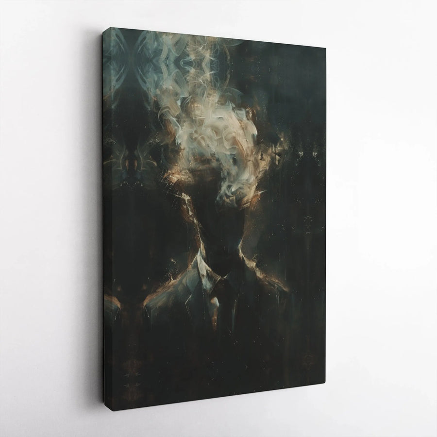 Abstract Surreal Canvas Print | Smoke Head Man in Suit Wall Art | Premium Gallery Wrap Canvas | Modern Home & Office Decor Gift