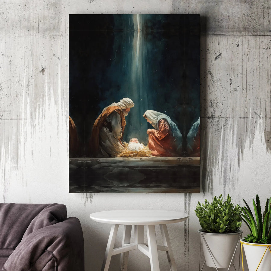Nativity Scene Canvas Print | Holy Family Religious Wall Art | Premium Gallery-Wrapped Portrait | Christian Holiday Home Decor Gift