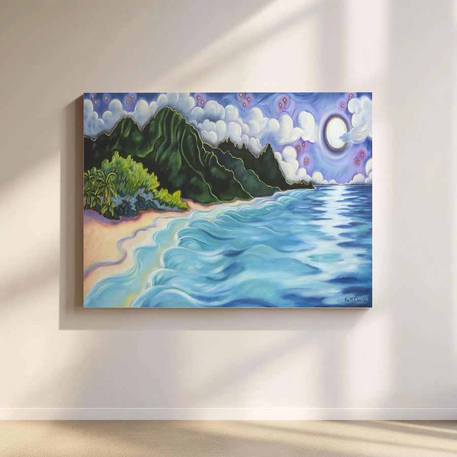 Moonrise Over Bali Hai Canvas Print | Tropical Kauai Seascape Painting | Premium Gallery Wrapped Canvas | Coastal Home Decor Gift for Traveler