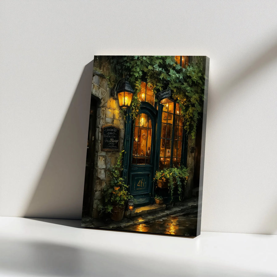 European Cafe Canvas Wall Art | Impressionist Night Scene with Lantern Light | Premium Gallery Canvas Print | Romantic Wall Decor Gift