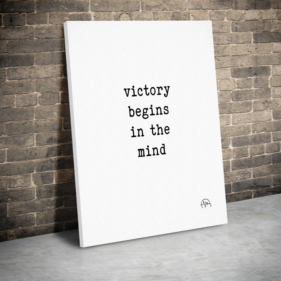 Victory Begins In The Mind Canvas Wall Art | Motivational Quote Typography Print | 1.25 Inch Gallery Wrap | Home Office Decor Gift