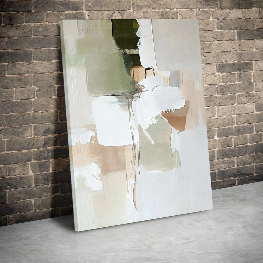 Abstract Canvas Wall Art | Modern Sage Green and Beige Art Print | Premium Thick Gallery Wrapped Canvas | Minimalist Living Room & Office Decor