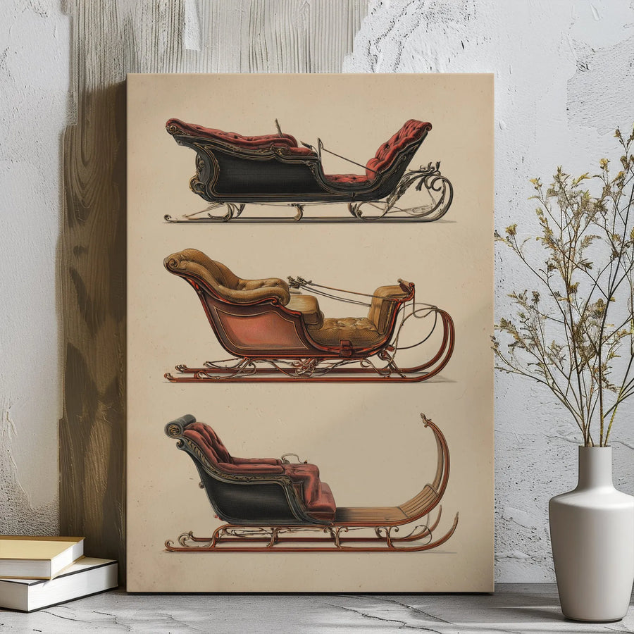 Vintage Sleigh Canvas Art | Antique Victorian Horse Drawn Sled Print | Gallery Wrapped Premium Wall Decor | Holiday Home Office Gift