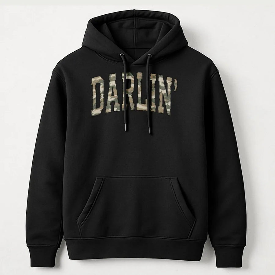 Darlin' Camo Hoodie | Western Varsity Lettering | Premium Cotton Blend | Country Music Gift for Women & Girls