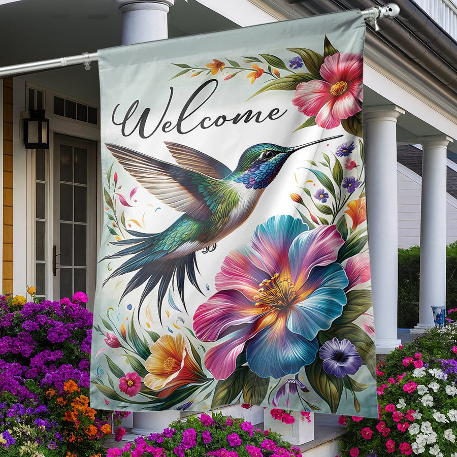 Hummingbird Welcome Garden Flag | Vibrant Floral Spring Summer Yard Decor | Premium Weather-Resistant Polyester | Outdoor Porch House Flag Gift