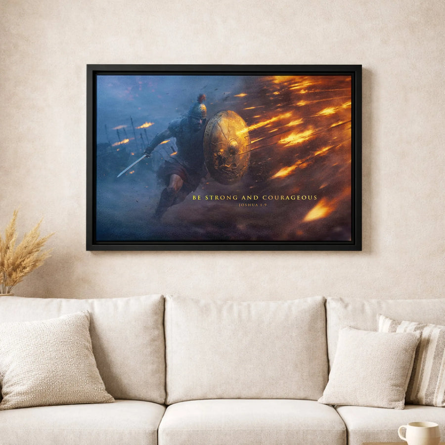 Joshua 1:9 Wall Art | Be Strong And Courageous Warrior Canvas | Premium Gallery Wrapped Print | Christian Home Decor Office Gift