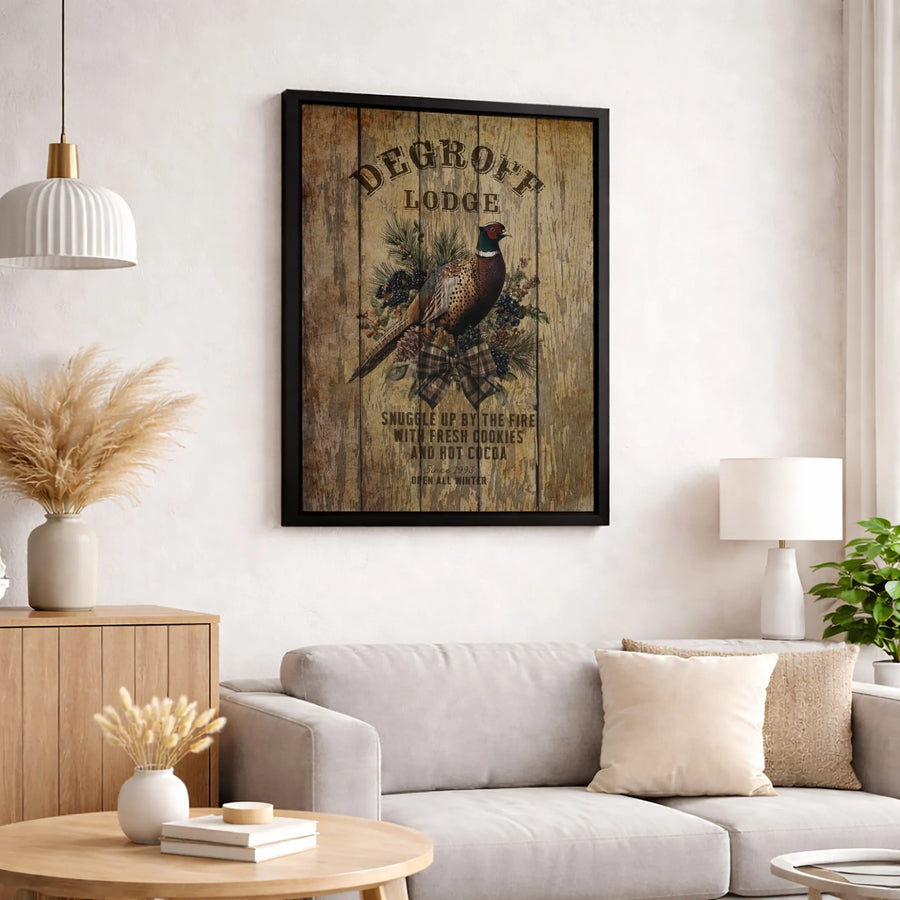 Rustic Pheasant Wall Art | Lodge Decor Canvas Print | Premium Farmhouse Winter Artwork | Cozy Cabin Gift for Nature Lovers