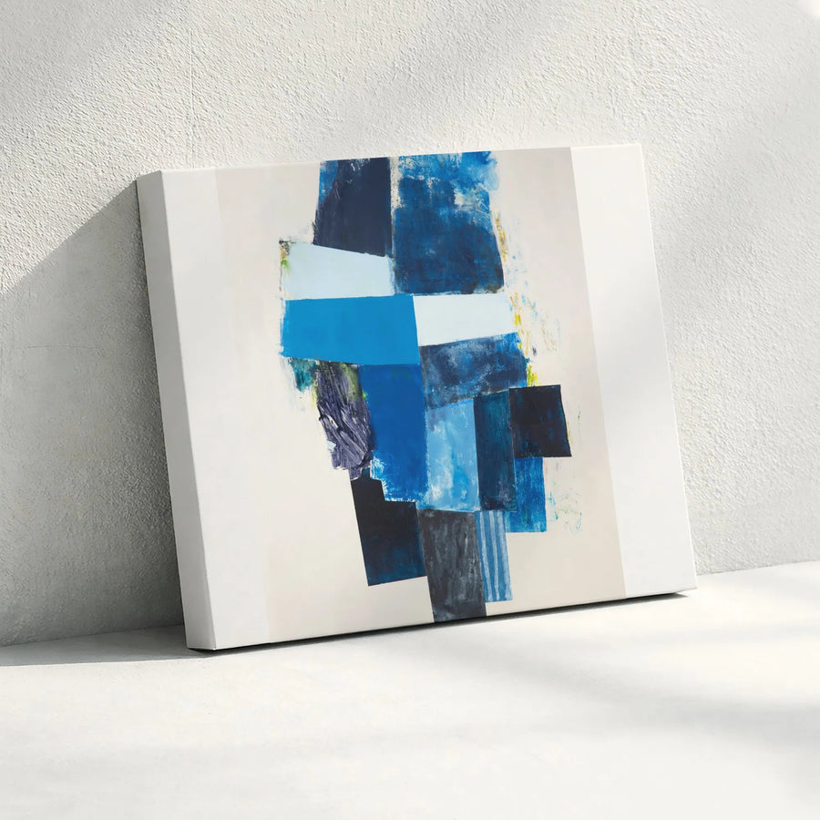 Abstract Blue Canvas Wall Art | Modern Geometric Block Painting | Premium Fade-Resistant Print | Large Statement Decor for Living Room & Office