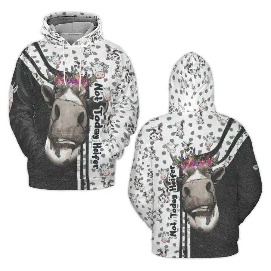 Not Today Heifer Hoodie | Farmhouse Cow Flower Crown Print | Premium Polyester Fleece | Fun Animal Lover Gift for Women