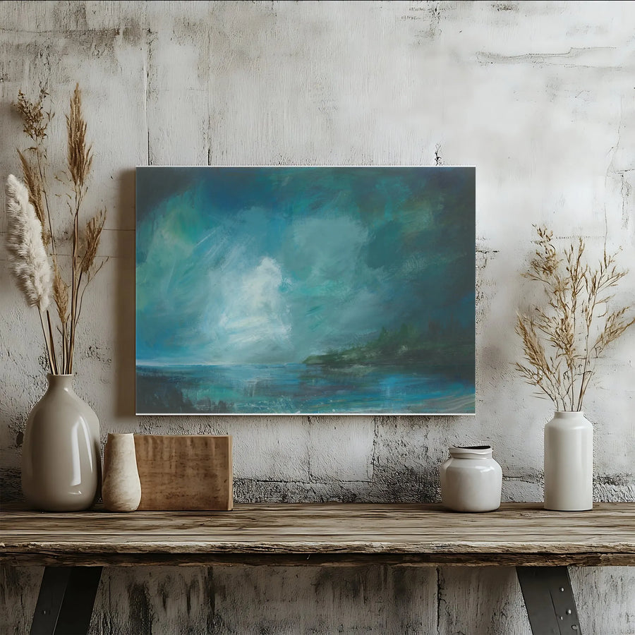 Abstract Seascape Canvas Wall Art | Moody Coastal Painting Print | Premium Gallery Wrapped Canvas | Large Wall Art for Living Room