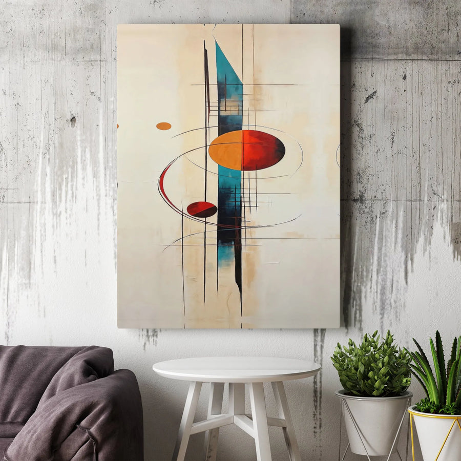 Abstract Geometric Canvas Wall Art | Mid Century Modern Vertical Print | Premium Gallery Wrapped Artwork | Modern Living Room & Office Decor Gift