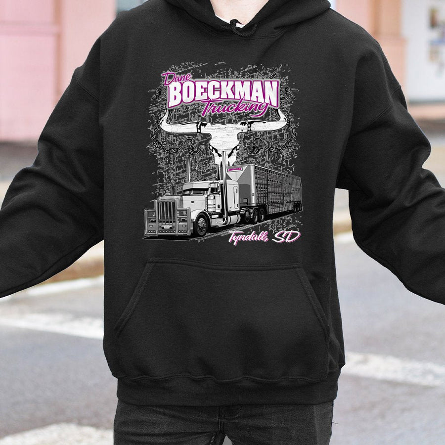 Livestock Hauler Hoodie | Western Bull Skull Semi Truck Graphic | Premium Cotton Blend | Gift For Truckers And Cattle Hauling Drivers