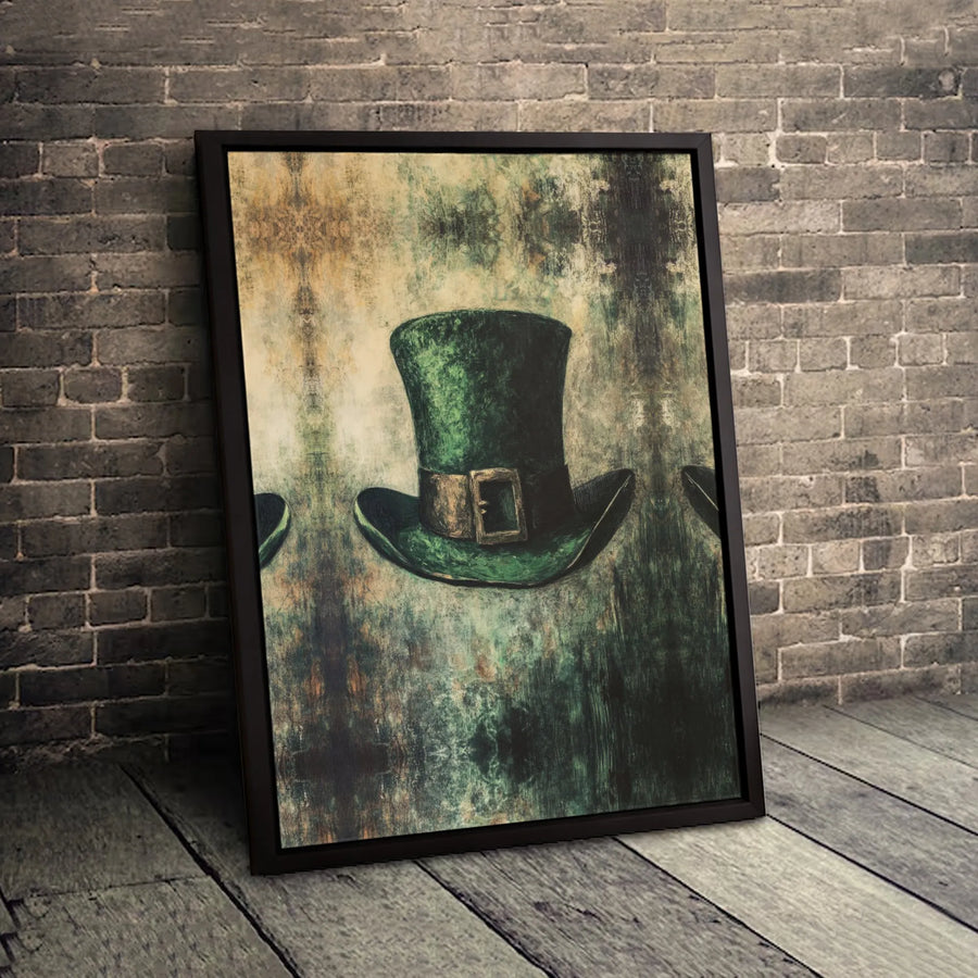Leprechaun Top Hat Wall Art | Distressed Green St Patrick’s Day Decor | Gallery Quality 1.25” Canvas | Premium Irish Holiday Home Gift
