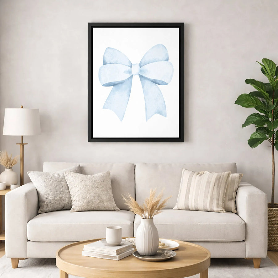 Light Blue Bow Canvas Wall Art | Minimalist Watercolor Ribbon Print | Premium 1.25" Gallery Wrap | Elegant Nursery & Home Decor Gift
