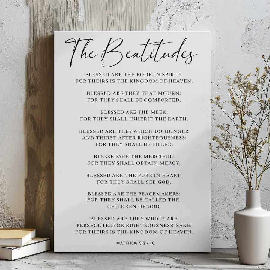 The Beatitudes Bible Verse Canvas Wall Art | Minimalist Scripture Typography Print | Premium Gallery Wrap Decor | Christian Home Gift For Believers