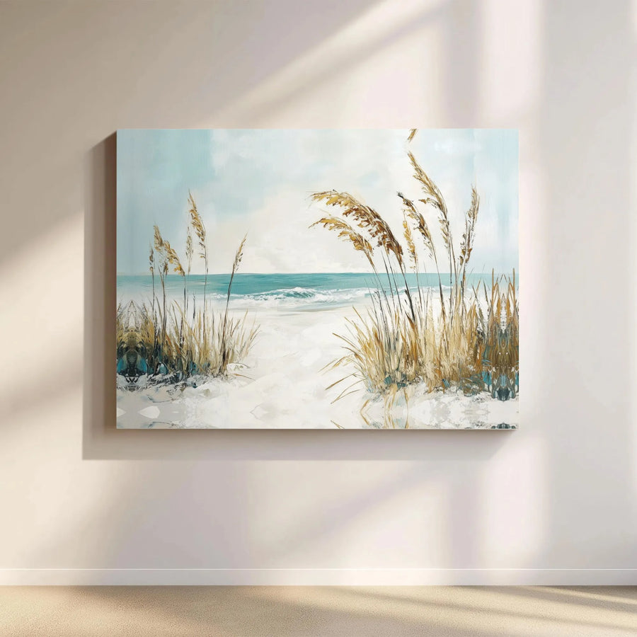 Coastal Beach Canvas Art | Sea Oats Sand Dunes Painting | Premium Gallery Wrapped Wall Decor | Relaxing Seascape Print for Home Office