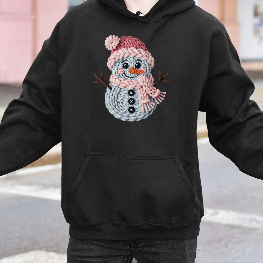 Cute Snowman Hoodie | Knitted Yarn Texture Graphic Design | Premium Cotton Blend | Christmas Winter Sweatshirt Gift for Women Men