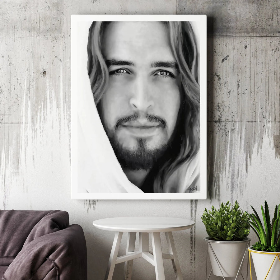 Jesus Christ Portrait Canvas Wall Art | Black and White Religious Painting | Premium Gallery Wrap 1.25" Profile | Inspirational Christian Home Decor Gift