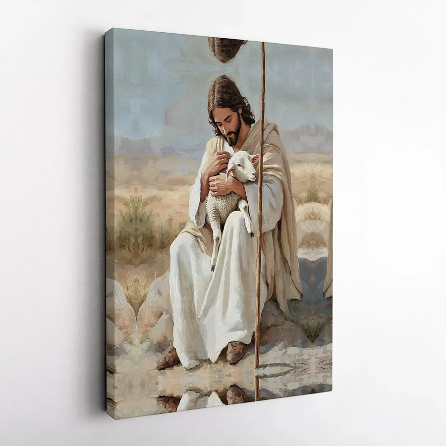 The Good Shepherd Canvas Print | Jesus Holding Lamb Painting | Premium Christian Art | Religious Home Decor Faith Gift