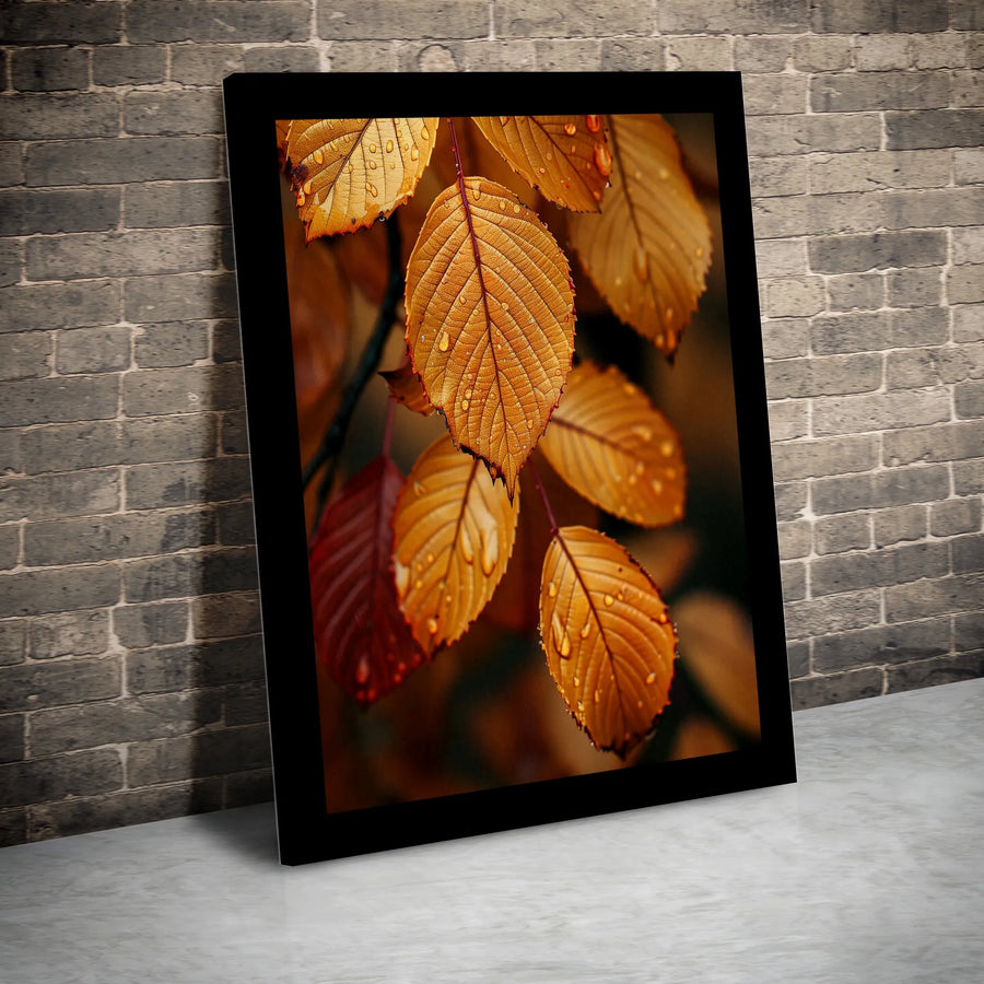 Autumn Leaf Canvas Wall Art | Golden Fall Forest Foliage Macro | Premium Gallery-Wrapped Print | Nature-Inspired Home Decor Gift