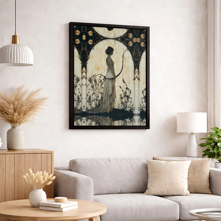 Artemis Goddess Canvas Print | Art Nouveau Hunter Aesthetic Wall Art | Premium Gallery Wrapped Canvas | Mythological Home Decor Gift