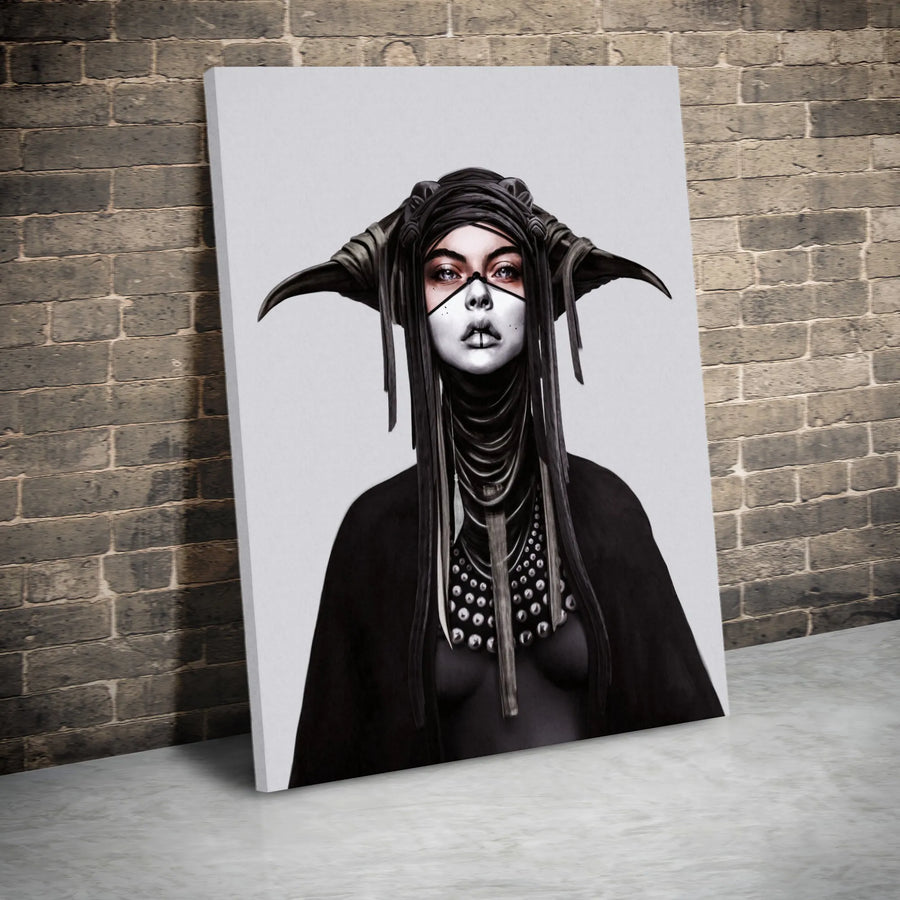 Gothic Horned Priestess Canvas Art | Mystical Female Portrait | Premium High-Resolution Print | Dark Fantasy Home Decor Gift