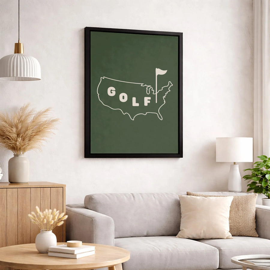 USA Golf Map Canvas Art | Minimalist Golf Course Flag Wall Decor | Premium 1.25" Gallery Wrapped Print | Unique Golfer Gift Idea