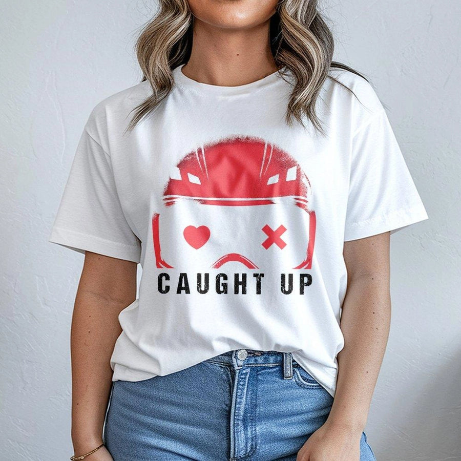 Caught Up T-Shirt | Heart and Cross Eye Helmet Graphic | Premium Soft Cotton Tee | Dark Romance Book Lover Gift for Readers