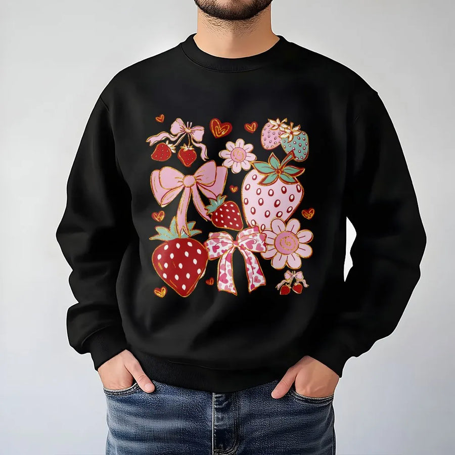 Strawberry Coquette Sweatshirt | Aesthetic Cottagecore Graphic Print | Soft Cotton Blend Unisex Pullover | Cute Birthday Gift For Her