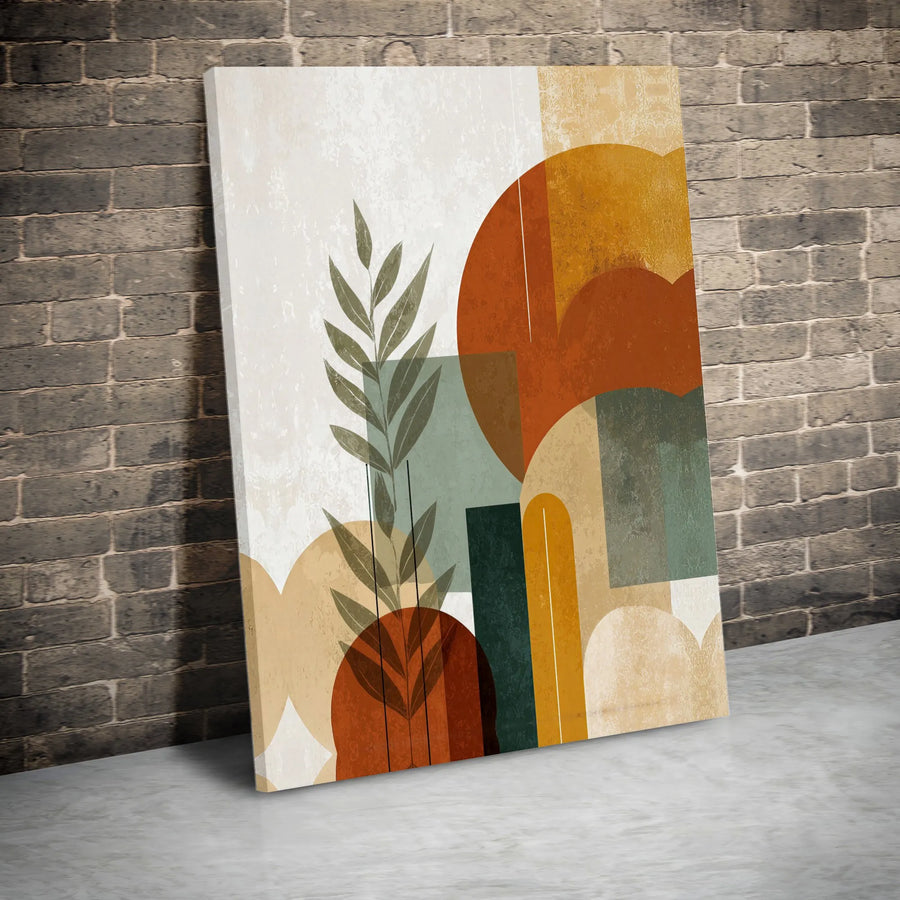 Abstract Geometric Canvas Art | Modern Botanical Leaf Wall Decor | Premium 1.25-Inch Gallery Wrap | Earthy Tones Home Decor Gift