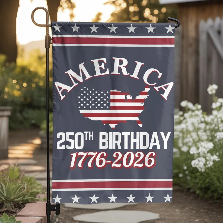America 250th Birthday Garden Flag | 1776-2026 Commemorative US Map Design | Weather Resistant Polyester | Patriotic Yard Decor Gift
