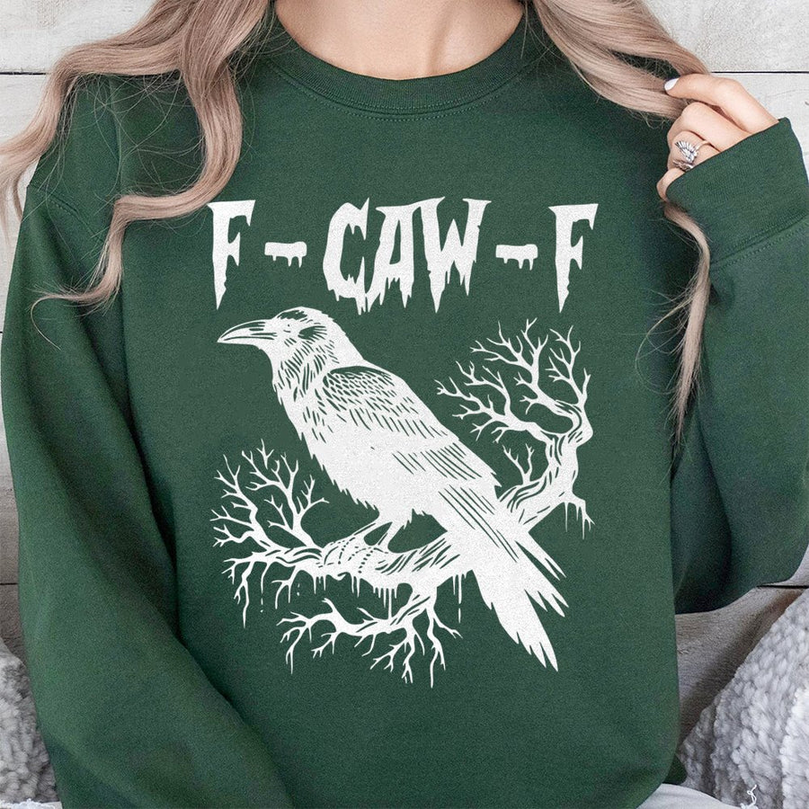 F-Caw-F Crow Sweatshirt | Gothic Bird Graphic Pullover | Soft Cotton Blend Unisex Crewneck | Funny Halloween Gift for Bird Lovers & Goth Fans