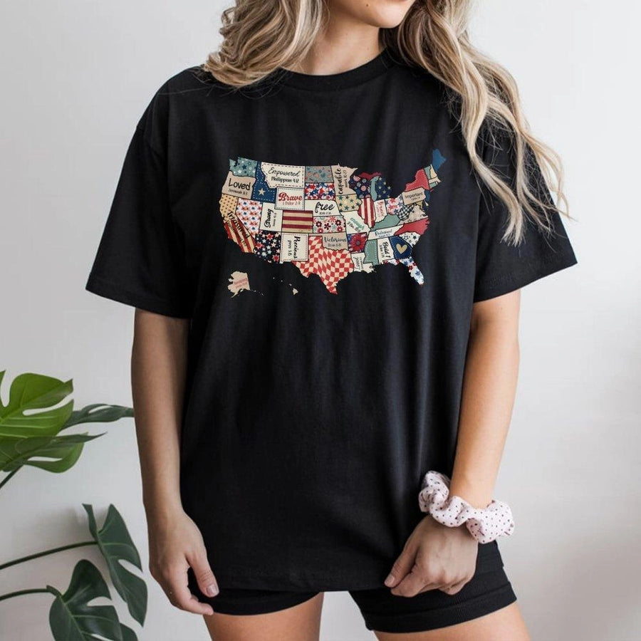 USA Map T-Shirt | Patriotic Bible Verse Graphic Tee | 100% Cotton Premium Quality | Christian Apparel Gift for Women and Men