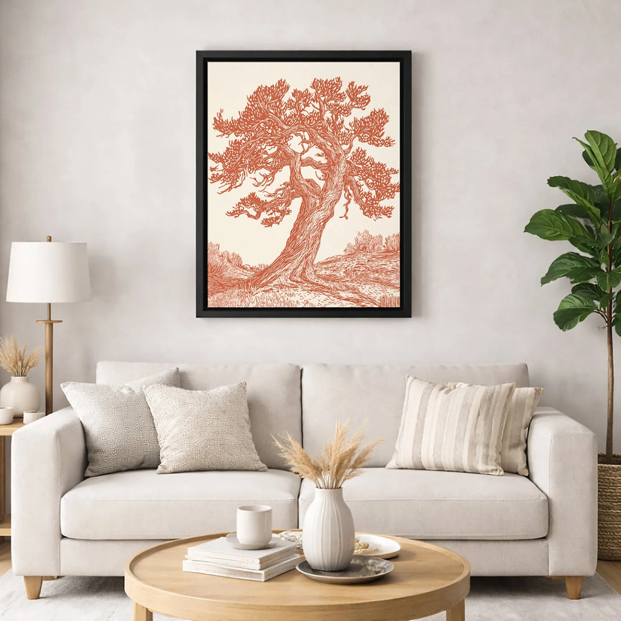 Gnarled Tree Canvas Wall Art | Rustic Linocut Style Botanical Print | Premium Gallery-Wrapped Canvas | Modern Minimalist Home Decor Gift