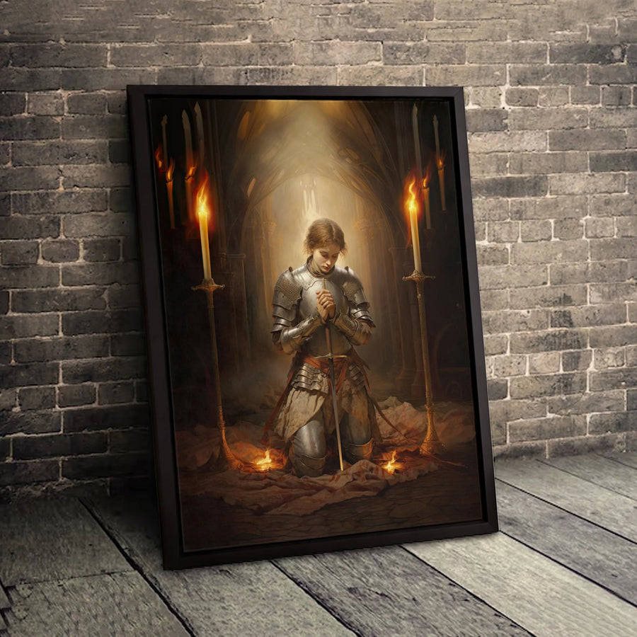 Joan of Arc Canvas Print | Medieval Knight Kneeling in Prayer | Premium 1.25-Inch Gallery Wrap | Historical Wall Art Gift