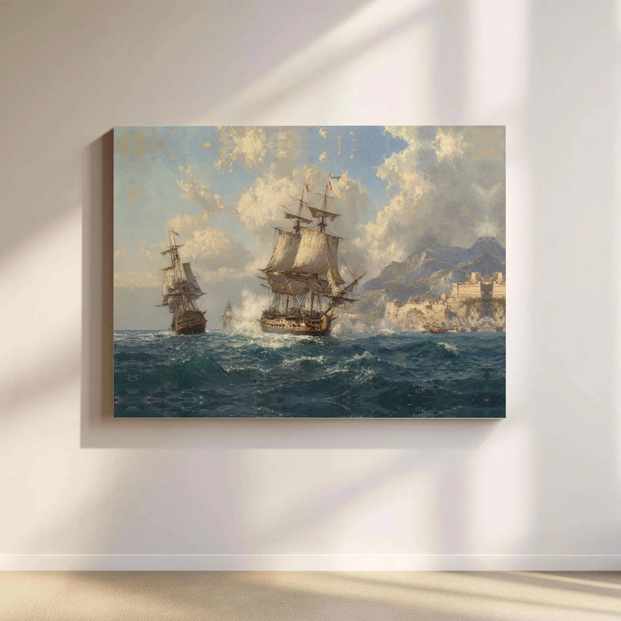 Naval Battle Canvas Wall Art | Epic Tall Ship Seascape Painting | Premium Gallery Wrapped 1.25" Canvas | Collector's Nautical Home Decor Gift