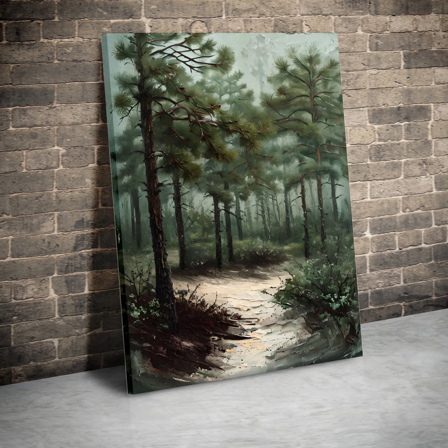 Forest Path Vertical Canvas | Textured Pine Tree Painting Print | Premium Thick Gallery Wrap | Rustic Cabin Wall Art & Nature Lover Gift