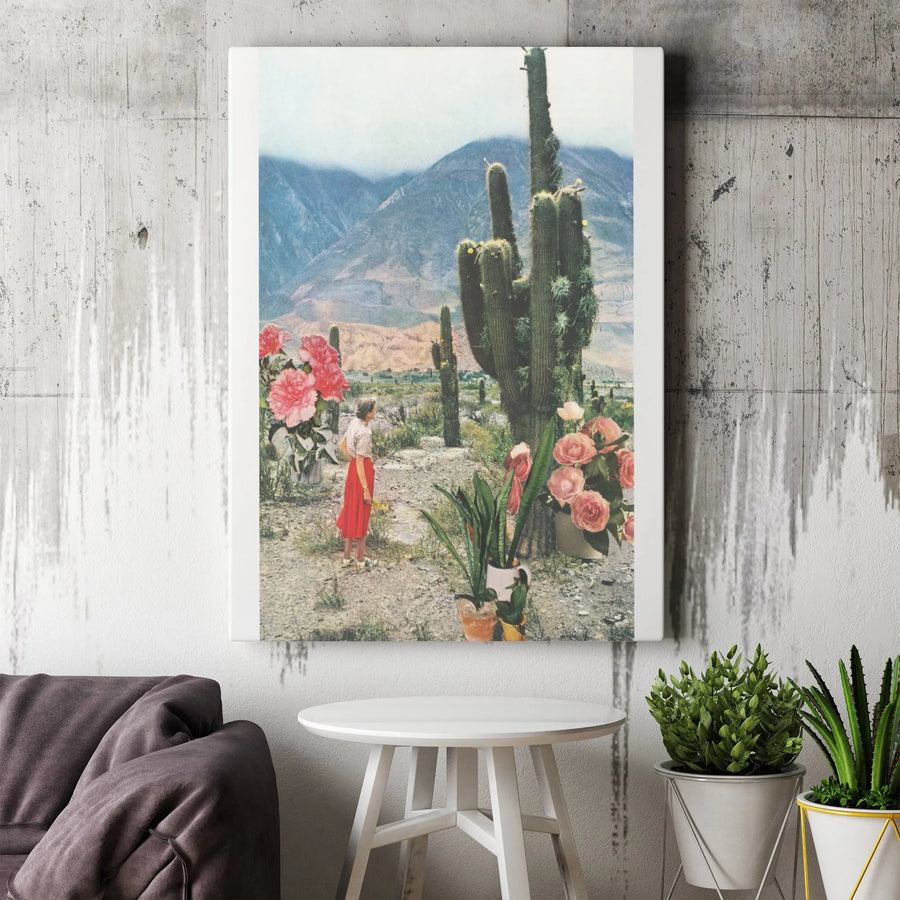 Surreal Desert Collage Canvas | Vintage Botanical Cactus Art | Premium Gallery Wrapped Print | Eclectic Wall Decor Gift for Her