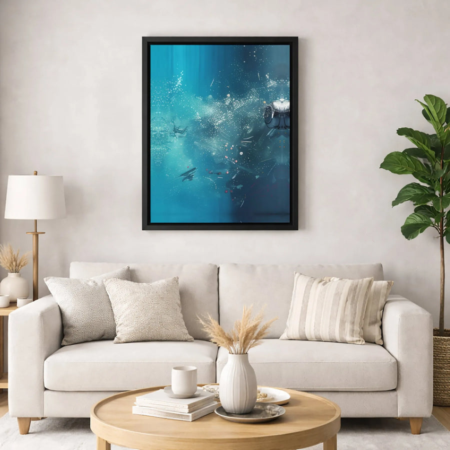 Abstract Ocean Diver Helmet Canvas Art | Deep Blue Underwater Surreal Print | 1.25-Inch Gallery-Wrapped Wall Decor | Nautical Gift for Home Office