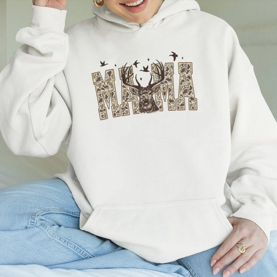 Mama Deer Hoodie | Camo Hunting Graphic Print | Premium Cotton-Polyester Blend | Outdoor Mom Life Gift For Country Girls