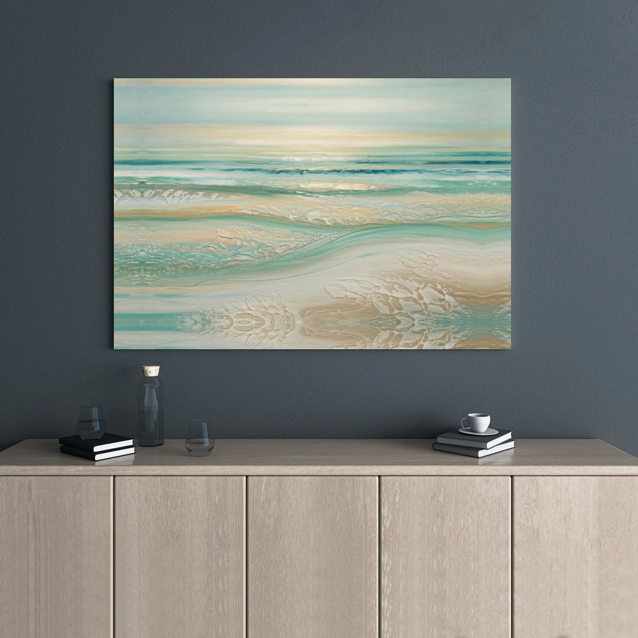 Abstract Coastal Seascape Canvas | Textured Ocean Wave Wall Art | Premium Gallery Wrap Decor | Calm Beach Painting For Living Room