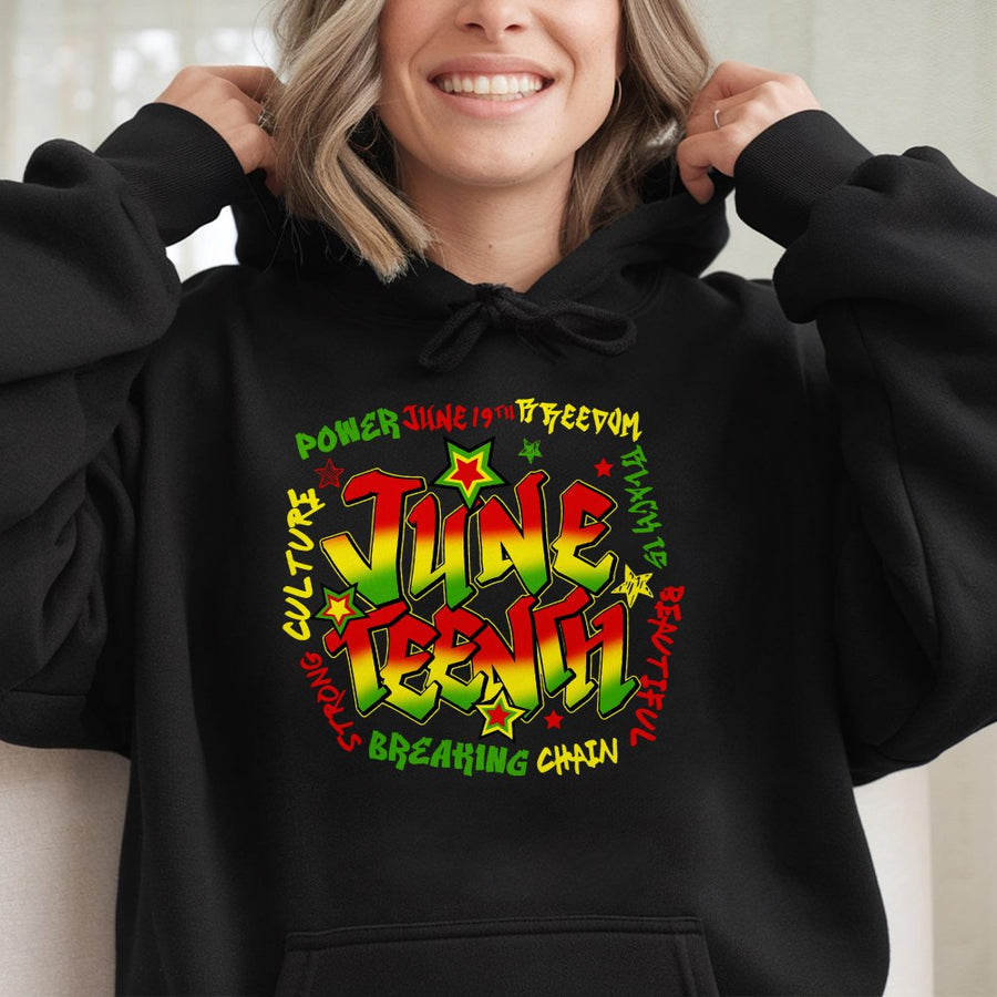 Juneteenth Graphic Hoodie | Pan-African Flag Colors Design | Premium Cotton-Blend Sweatshirt | Black History Emancipation Day Gift for Adults