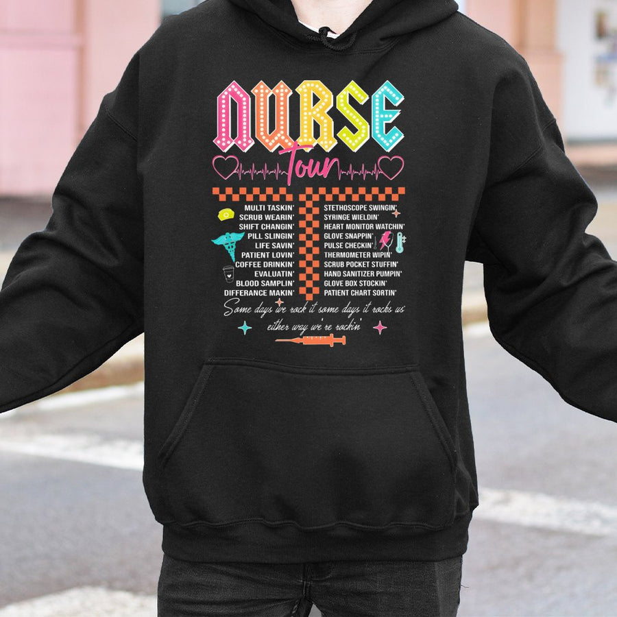 Nurse Tour Hoodie | Retro Concert Style Graphic | Premium Cotton Blend | Funny Nursing School Gift for RN CNA Graduation