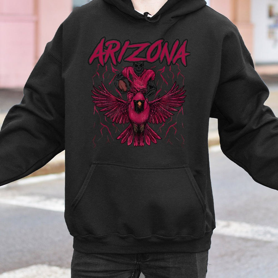 Arizona Skeleton Football Player Riding A Cardinal Hoodie